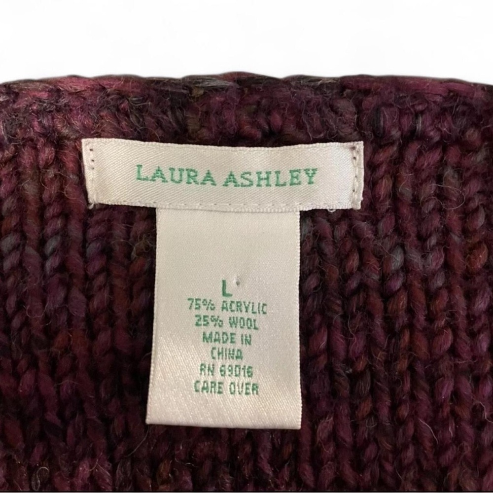 Laura Ashley Women's Large Wool Blend Chunky Knit Cardigan Sweater Purple - Picture 3 of 3